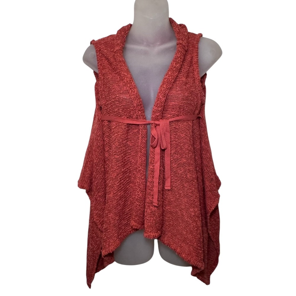 Bryn Walker Linen Cotton Knit Sweater Vest Open Front Tie Rust Lagenlook M